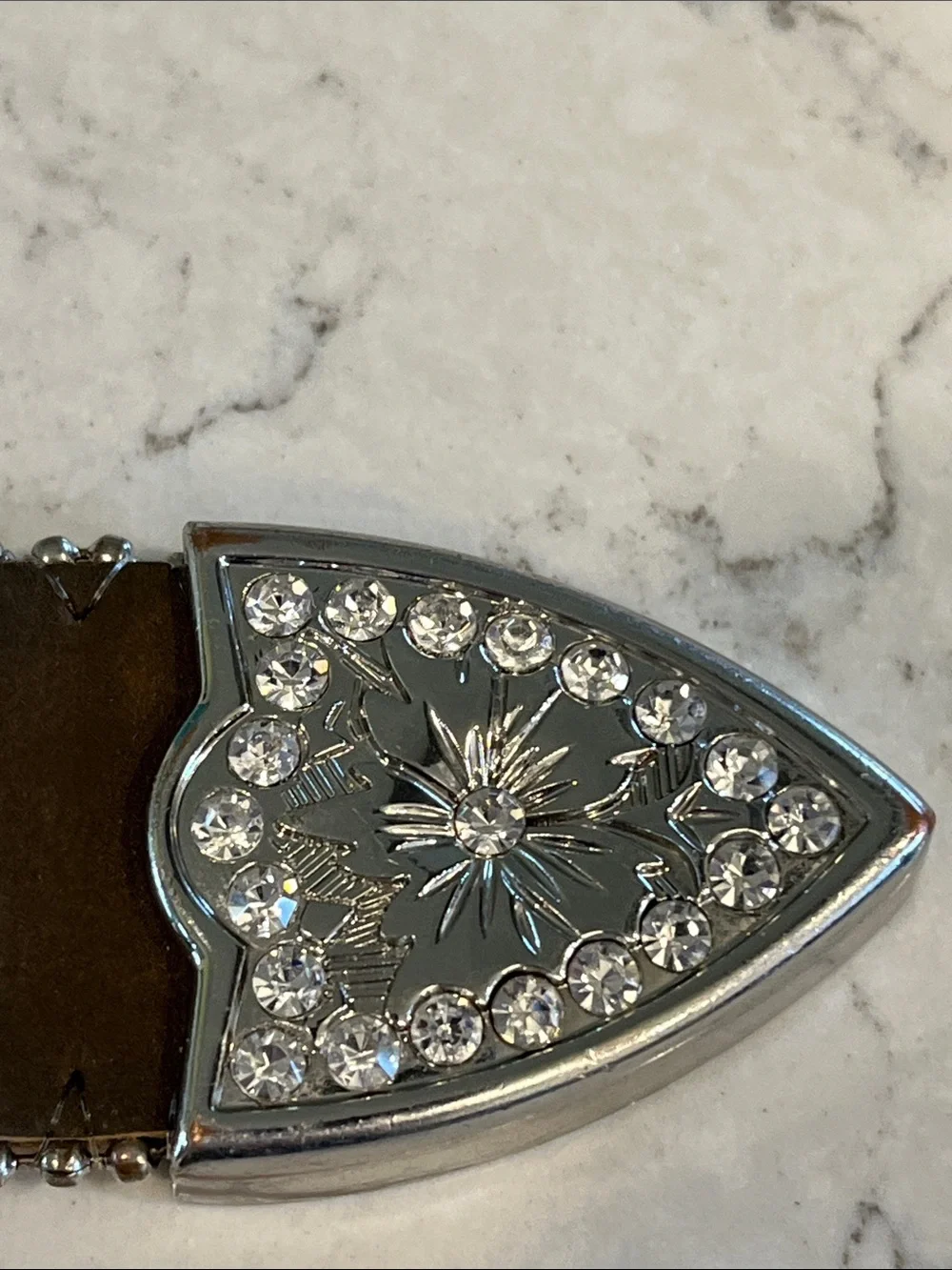 Girls Brown Studded Western Belt with Ornate Silver Buckle